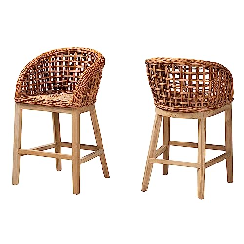 bali & pari Mario Modern Bohemian Natural Finished Teak Wood and Honey Rattan 2…