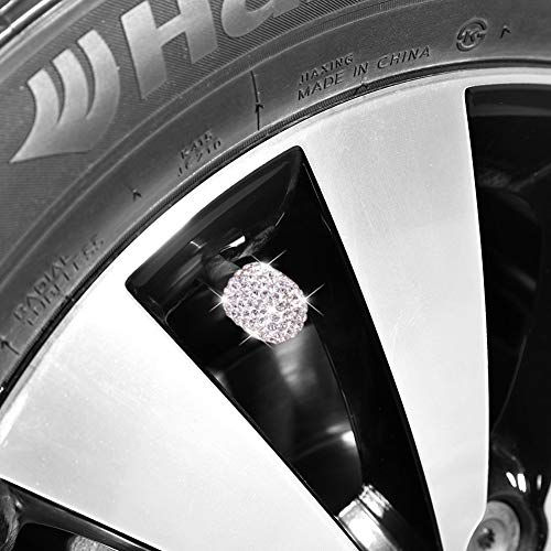 Valve Stem Caps, 4 Pack Handmade Crystal Rhinestone Universal Car Tire Valve Caps Chrome,Attractive Dustproof Bling Car Accessories - White - Thumbnail 3