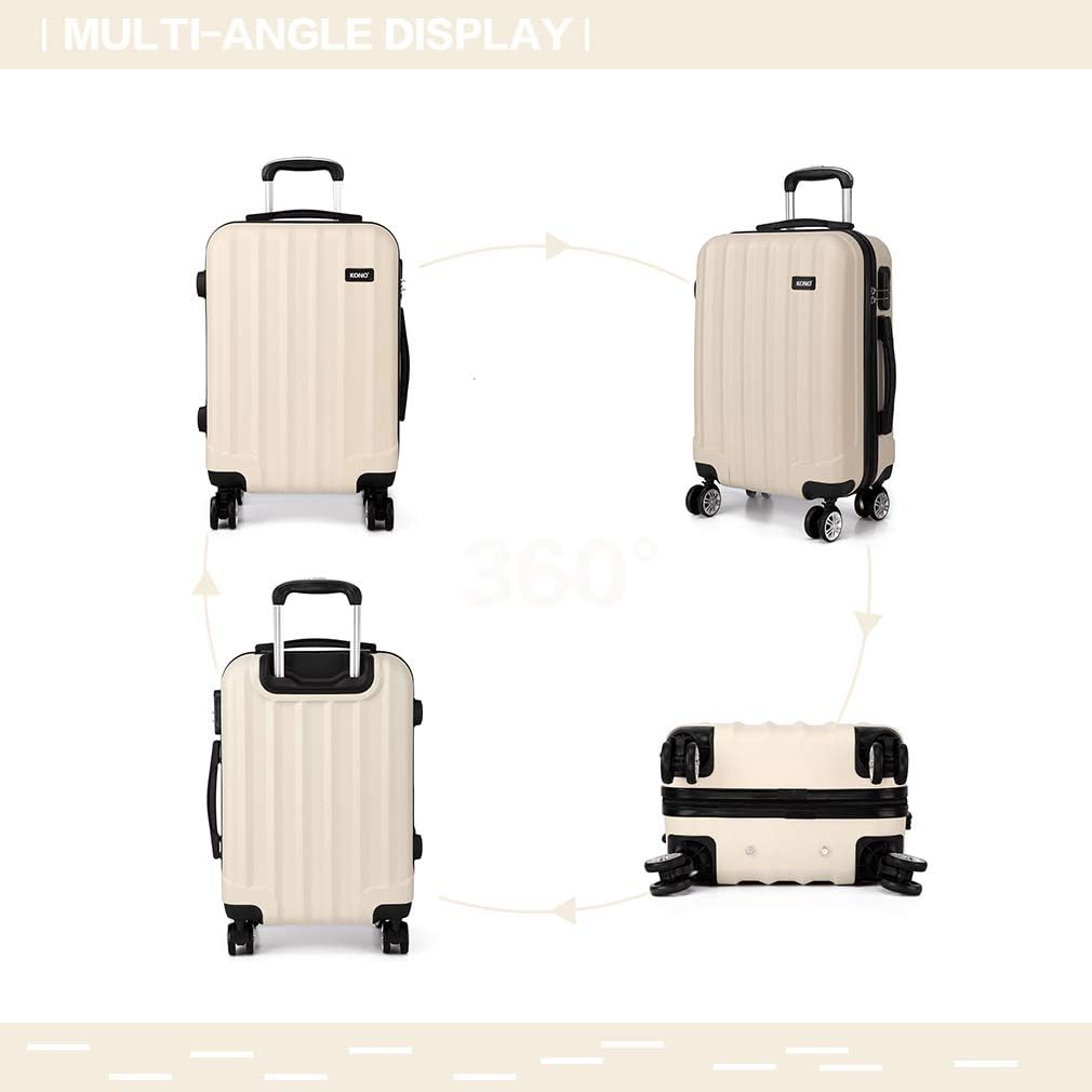 Kono Medium 24” Suitcase Light Weight ABS Hard Shell Travel Trolley Case 4 Spinner Wheels Classical Luggage (24", Beige) - Image 4
