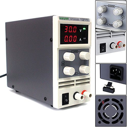 Wisamic DC Variable Power Supply - 30V 10A DC 110V/220V KPS3010D Switchable Adjustable Power Supply with Alligator Clip