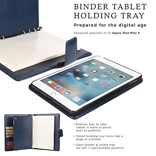 Cooper FOLDERTAB Padfolio Case Compatible with iPad Mini 4 | Business Executive Organizer with Notepad | Vegan Leather, Left Right Handed Binder, Notebook Refill, Pockets | Apple A1538 A1550 (Blue)