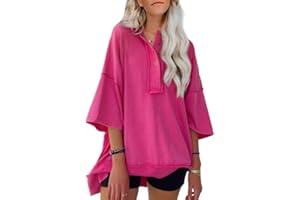 SHEWIN Women's Fashion Oversized T Shirts Casual Short Sleeve Sweatshirt Button Down Henley Neck Summer Tops Tees