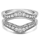 TwoBirch Sterling Silver Vintage Style Filigree and Milgraining Contour Ring Guard with Cubic Zirconia (0.75 ct. tw.)