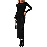 PRETTYGARDEN Womens Sweater Dress Spring 2026 Casual Boat Neck Long Sleeve Pullover Ribbed Knit Bodycon Maxi Sweater Dresses