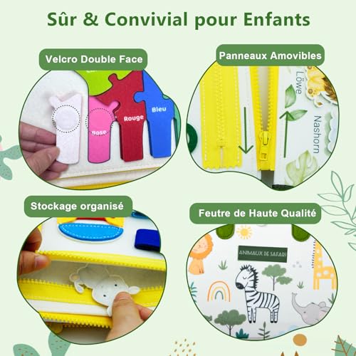 Almaxi French Busy Board Montessori Toy 3 Years, 8 in 1 Games Montessori Educational Activity and Development Toys, Games Plane Car Child Travel, Gift for Children Boy Girl 3 4 5 Years Old