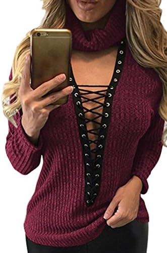 Pretid Women Sexy V Cross Bandage Long Sleeve Casual Blouse