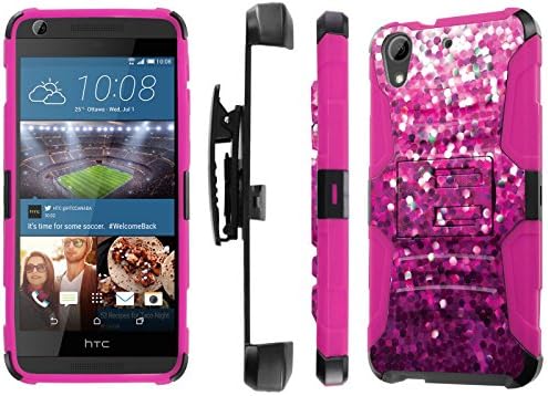 HTC Desire 626 / 626S Case, [NakedShield] [Black/Rose Pink] Heavy Duty Holster Armor Tough Case + [Screen Protector] - [Pink Glitter] for HTC Desire 626 / 626S
