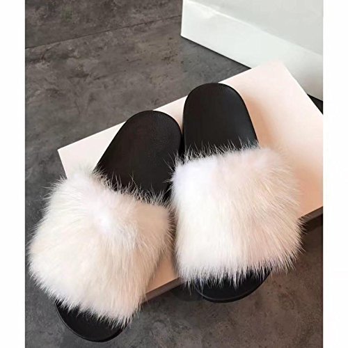 white fur flip flops