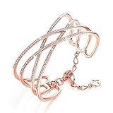 SPILOVE Serend Charm Cubic Zirconia Criss Cross Wide Cuff Bangle Bracelet in 18k Rose Gold Plated Women Jewelry, Gifts for Graduation