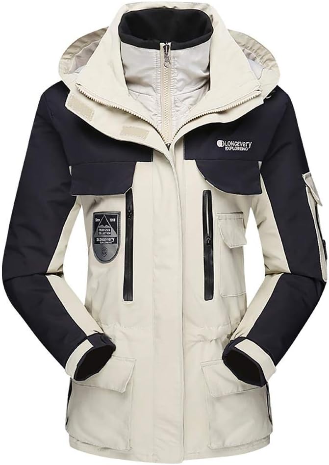 Women's Mountain Waterproof Ski Jacket Windproof Rain Jacket 3-in-1 Winter Coats for Rain Hiking Outdoor