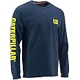 Caterpillar Trademark Banner Long Sleeve Tee Shirts for Men with Center Back Neck Wire Management Loop and Cat Workwear Logo