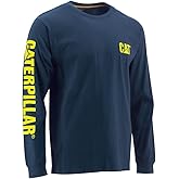 Caterpillar Trademark Banner Long Sleeve Tee Shirts for Men with Center Back Neck Wire Management Loop and Cat Workwear Logo