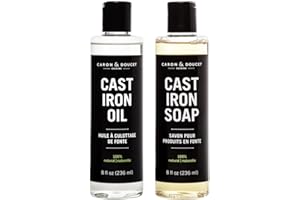 CARON & DOUCET - Cast Iron Cleaning & Conditioning Set: Seasoning Oil & Cleaning Soap | 100% Plant-Based | Best for Washing, Restoring & Seasoning Cast Iron Skillets, Pans & Grills! 8oz Each