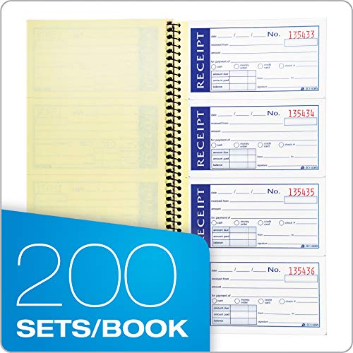 Adams Write n' Stick Receipt Book, 2Part, Carbonless, White/Canary, 51/4" x 11", Spiral Bound