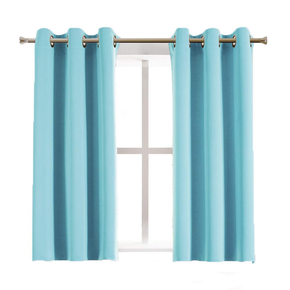 Aquazolax Blue Blackout Draperies Curtains All Season Thermal Insulated Solid Grommet Top Blackout Curtains/Drapes for Kid's Room, 1 Pair, 42 x 45 Inch, Turquoise