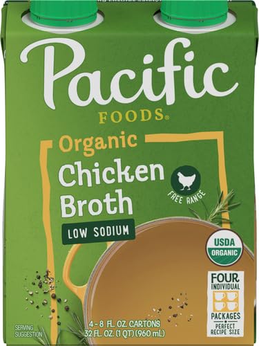 PACIFIC FOODS ORGANIC FREE RANGE CHICKEN BROTH, LOW SODIUM, 8 FL OZ (PACK OF 4)