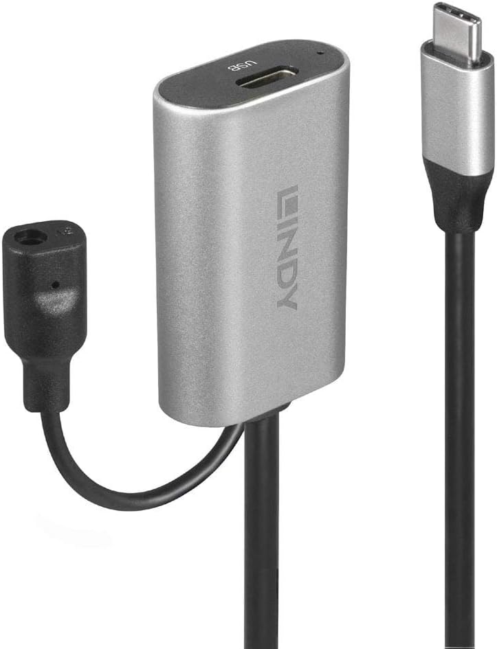 LINDY 5m USB 3.1 Active Extension Cable Type C to C - Black/Silver, 5 m