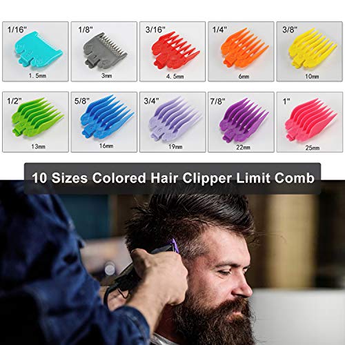 10 Color Professional Hair Trimmer/Clipper Coded Cutting Guards Guides/Combs- 1/16” to 1 -Great for Most Size Hair Clippers/Trimmers
