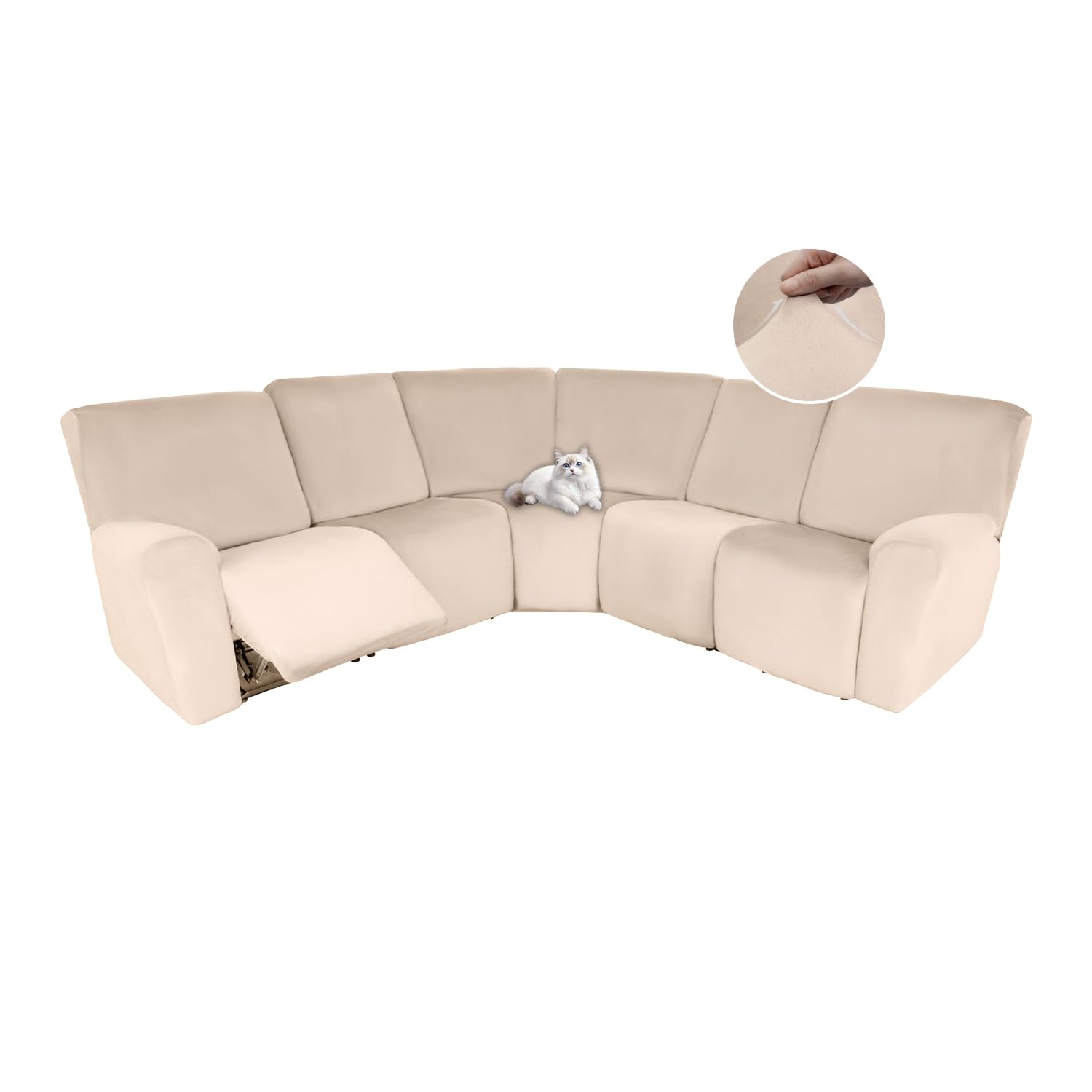 Photo 1 of HDCAXKJ Reclining Sectional Couch Covers Velvet L Shaped Sectional Sofa Cover Washable Stretch Soft Corner Recliner Slipcover with Non-Slip Elastic Bottom (5 Seat Recliner Couch, Light Oatmeal)