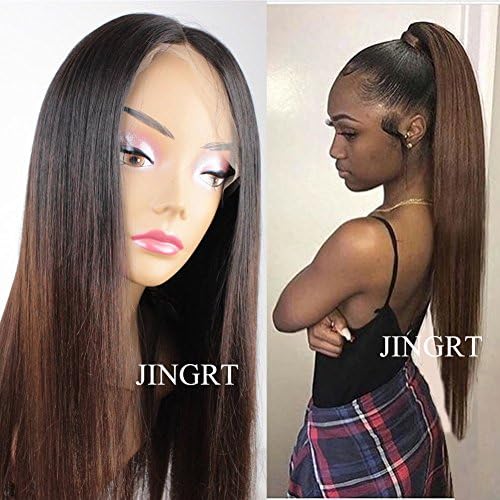 Straight 360 Lace Frontal Human Hair Wig, 150 Density Glueless Lace Wigs with Baby Hair and Bleach Knots for Women, Ombre Color 18 Inch