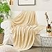 Longhui bedding Cream Cotton Cable Knit Throw Blanket for Couch Chairs Beach Sofa, Home Decorative Lightweight Blanket, Beige 50 x 60 inch with a Washing Bag Silk Bow Tie Package