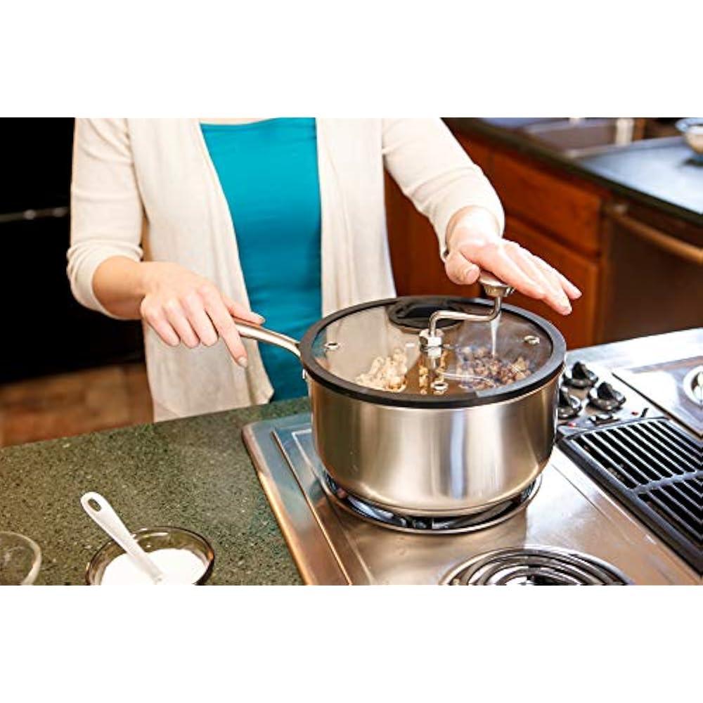 Black Stovetop Popcorn Popper, 4Quart, NEW 2020 Model, Glass Lid With