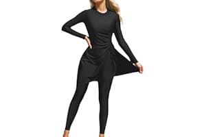 Women's Tummy Control Two Piece Modest Swimwear Long Sleeve Muslim Bathing Suit Full Coverage Burkinis and Pants
