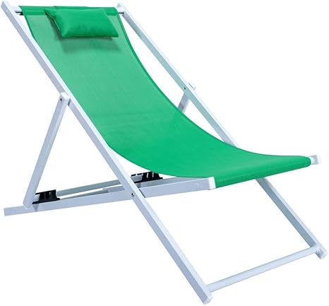 Amazon Com Leisuremod Sunset Outdoor Folding Lounge Beach Chair With Headrest In Green Kitchen Dining