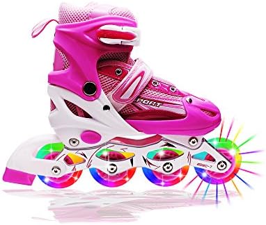 Kids Light Up Inline Roller Skates Adjustable Rollerblades Unisex Pink L