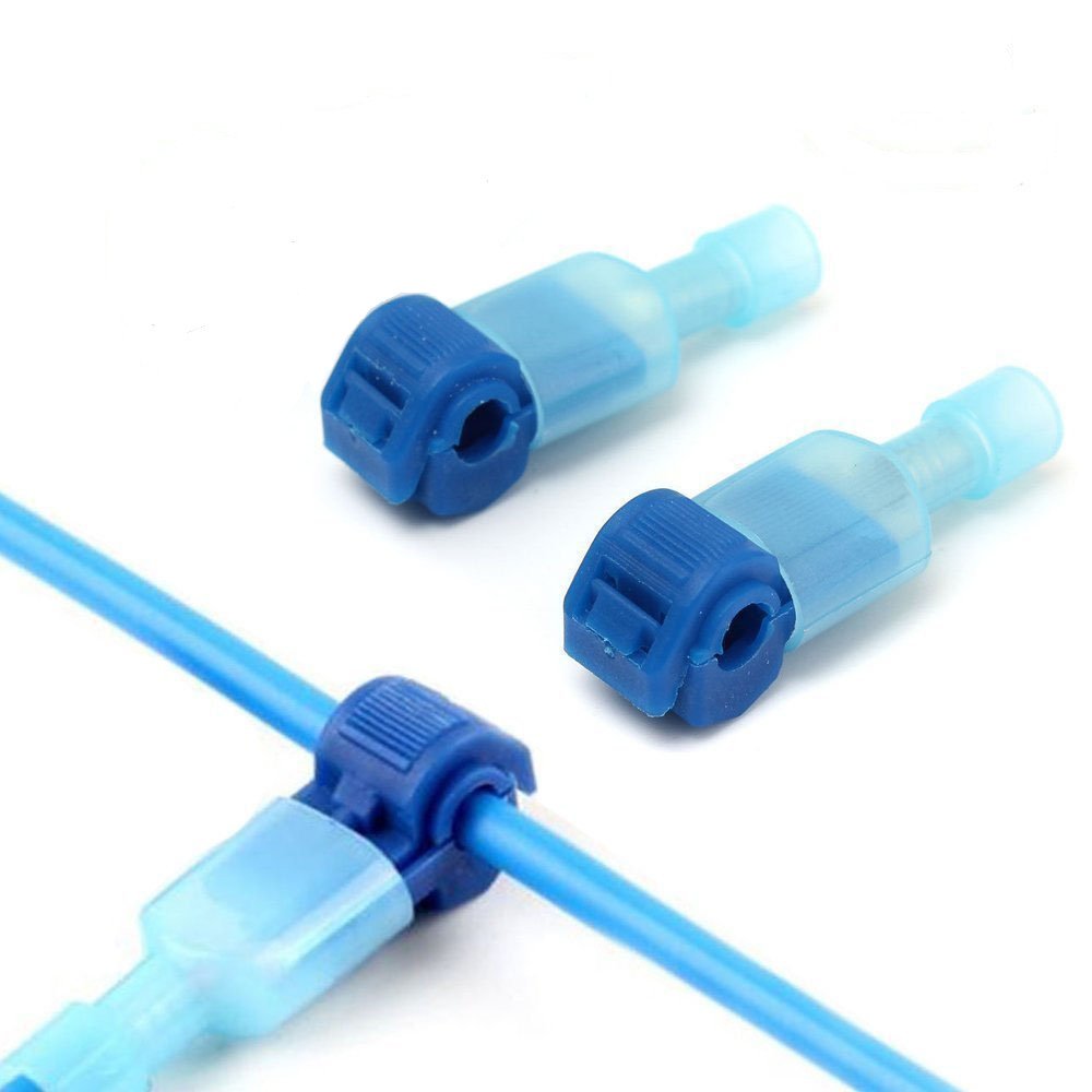 100PCS/(50 Pairs) Blue T Tap Electrical Connectors – Quick Wire Insulated Wire Connectors and Male Spade Connector Set