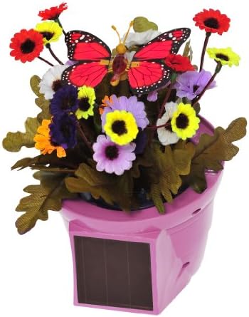 Russco lll GD127464 Solar Pals Pink Pot with Flapping Red Butterfly Patio Centerpiece