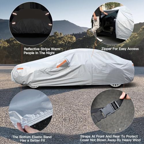 Kayme Waterproof Breathable Car Cover Compatible with Tesla Model 3 (2017-2025), 6 Layers Outdoor Car Cover, Rain Sun Dust Cover with Zip and Cotton Lining.
