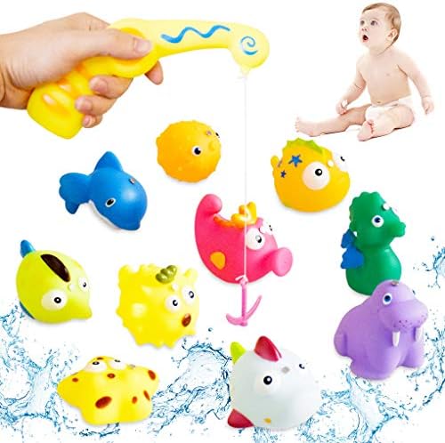 Bath Toys,Lemical 11 Pcs Magnetic Fishing Game and Floating Squirt Water Toys with Organizer Bag for Boys Girls, Education Toy for Children/Toddlers/Kids Bathroom Bathtub Bathtime Swimming Pool Party