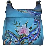 Anuschka Women's 'Summer Bloom' Hand-Painted Leather Crossbody Bag - Medium Flap, Adjustable Strap, 10.5x7x1.5 In