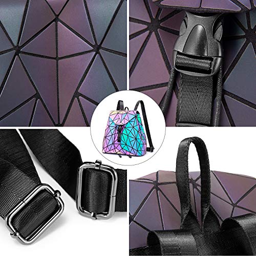 Geometric Luminous Backpack for Women Holographic Reflective