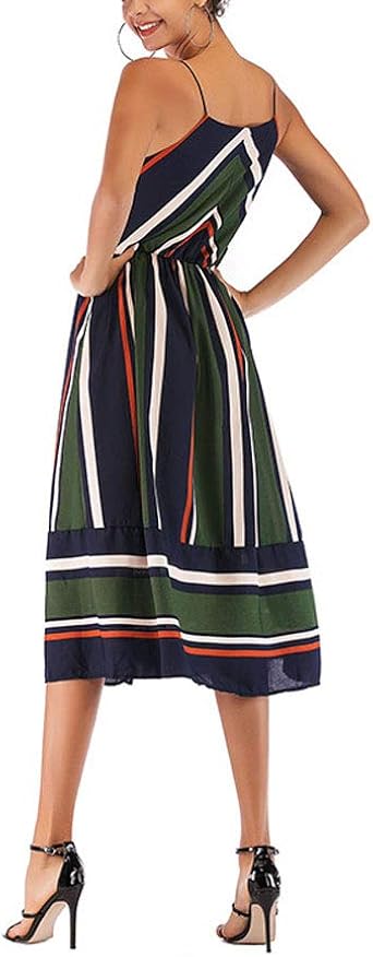 Chiffon Dress Ladies Spring Summer Bohemian Classic Splice Striped