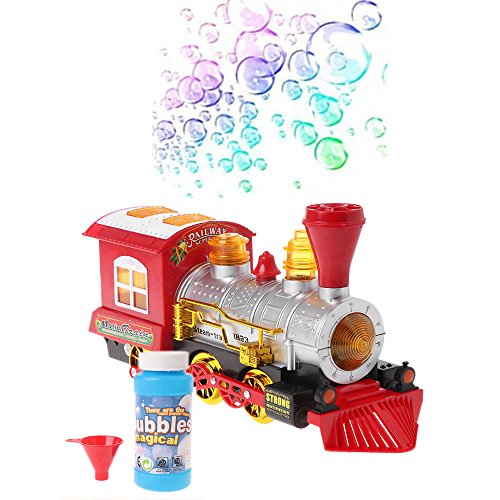 CHONE Electric Bubble Blowing Toy with Light and Music, Train Shape Battery Powered Locomotive Engine Bubble Blowing Machine With 5 Ounce Bubble Solution and Funnel, 3 x AA batteries(not included)