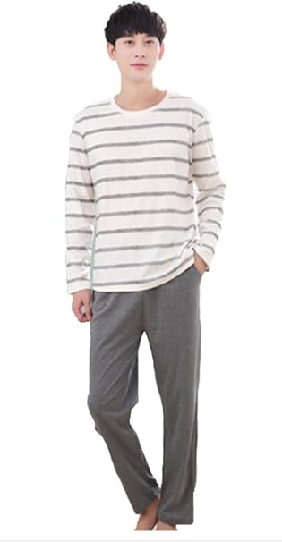 Amazon Happylifehere パジャマ メンズ 春 長袖 長ズボン 上下セット 綿100 春 夏 秋 ルームウェア 男性用 パジャマ ストライプ 便利服 父の日 プレゼント パジャマ 通販