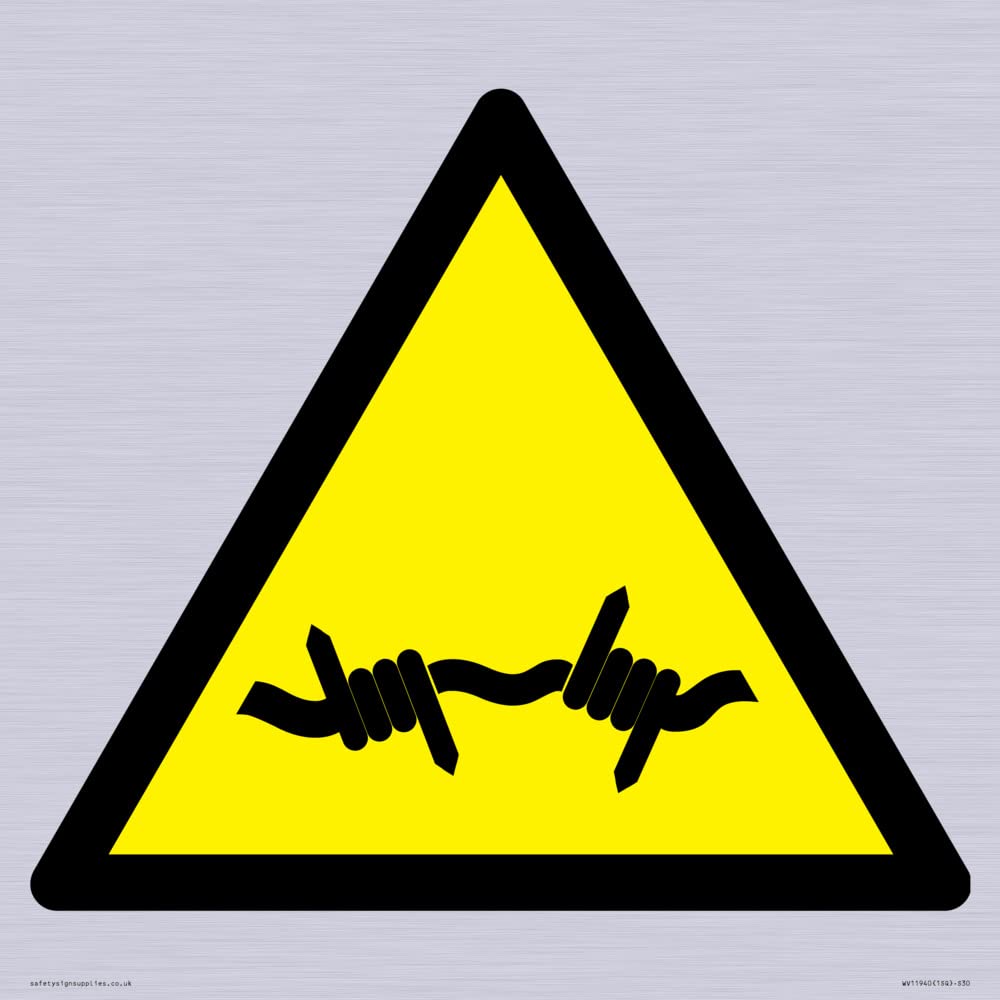 W033 Warning: Barbed wire Sign - 300x300mm - S30 — image 1