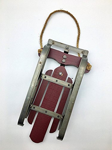 Holiday Old Fashioned Style Red Wood & Iron Sled with Natural Jute Rope Accent (Small)
