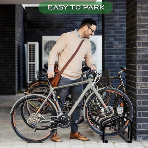 Beauenty 5 Bike Floor Parking Rack Stand,Bike Storage Stand Indoor/Outdoor Bicycle Storage Organizer Bike Front & Rear Wheel Rack Garage Parking Holder for Home Adult Kids Mountain Bike Road Bike