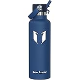 Super Sparrow Insulated Water Bottle - 17 Oz / 25 Oz / 34 Oz - Standard Mouth FlipFlow Flask - BPA Free, Leak Proof Drink Bottle- Ergonomic Straw Water Bottles for Work, Gym, Travel, Sports