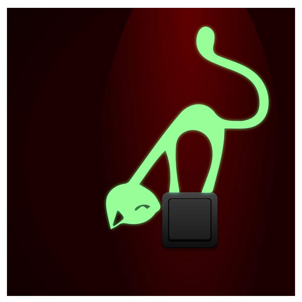 Glow in The Dark cat Wall Sticker Decal - 30 x 25cm - Perfect for Light switches