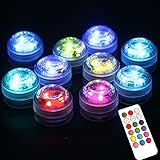 Acmee (pack of 10) RGB 3 LEDs Water Proof Floral Light with Remote Control /Battery Operated Multi-colors LED Submersible Tea Light with 18 keys remote for Wedding Decoration
