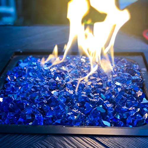 FutureWay Fire Glass for Fire Pit, Blue Reflective Fire Glass Rocks for Indoor and Outdoor Fireplace Fire Table, 10 Pound - Thumbnail 7