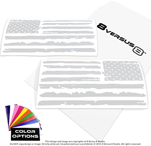Distressed Flag Decal Sticker - Quantity: 2 - Indoors or Outdoors - Cars, Laptops, Walls, Windows, etc. (13" wide x 6.5" tall, Grey)