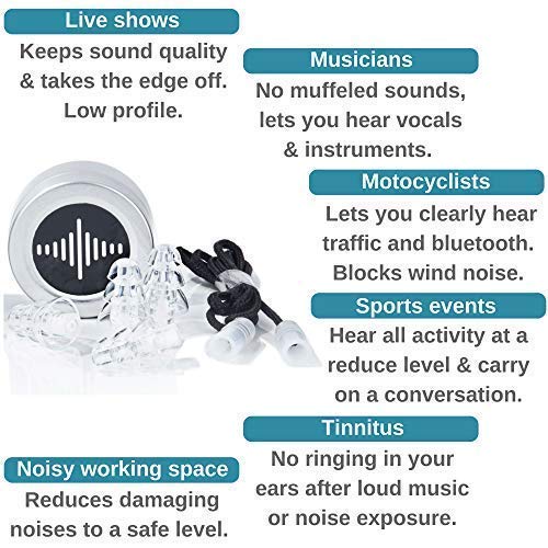 BetterSound High Fidelity Ear Plugs|Noise Cancelling Reusable Earplugs For Concerts Musicians Parties Motorcycle helmet|db Reduction Filter|Tinnitus Protection