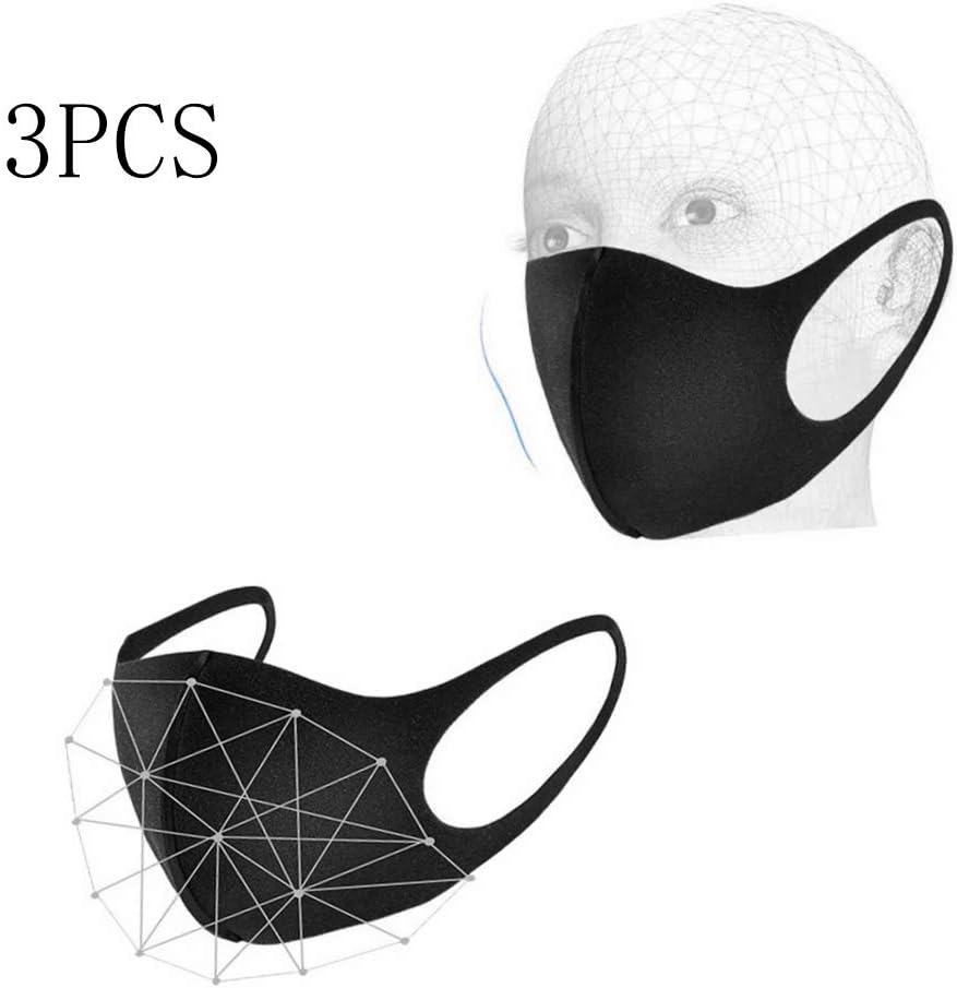 ForHe 3Pcs Black Fashion Sponge Mouth-Muffle, 3D Design, Washable Reuseable Dustproof for Adult for Outdoor Protection