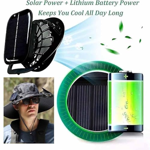 Solar Fan Sun Hat for Men Wide Brim Hat Outdoor Sun Cap with 2 Solar Fan Fishing Hat, UPF 50+, Removable & USB Charging