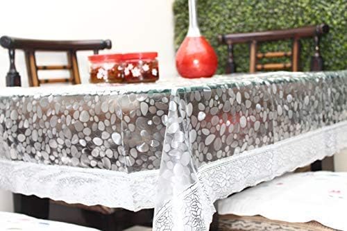 Live Factory Tiollo 3D PVC Flowered Rectangular 6 Seater Dinning Table Cover with Silver Lace (Transparent, 60 x 90 Inches,Plastic, Pack of 1)